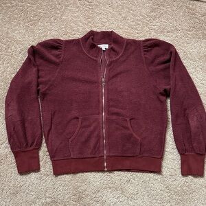Plush Burgundy Fleece Jacket/Cardigan by Sundry-Size 1/Small